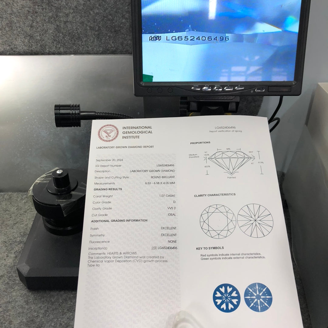 Diamant créé en laboratoire VVS2 IGI 1,07 carat D CVD AUCUN 3EX 