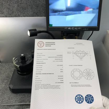 Diamant de laboratoire de 2,02 carats, certifié IGI, diamant créé en laboratoire F VVS2 ID 2EX CVD 