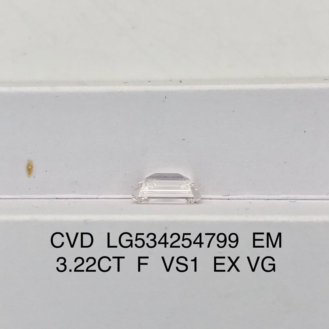 Lab Grown Diamond 3.22 Carat F VS1 EX VG IGI CVD NONE Fluorescence Emerald
