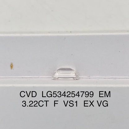 Lab Grown Diamond 3.22 Carat F VS1 EX VG IGI CVD NONE Fluorescence Emerald
