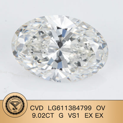 Lab Grown Diamond 9.02 G VS1 2EX IGI CVD NONE Fluorescence Oval