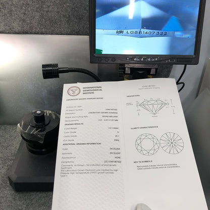 1.01 Carat Lab Grown Diamond VS1 IGI D HPHT 3EX Synthetic Diamond