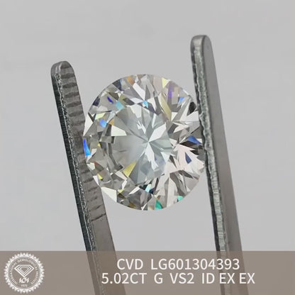 Diamant synthétique de 5,02 carats G VS2 ID EX EX IGI certifié CVD diamant rond synthétique 