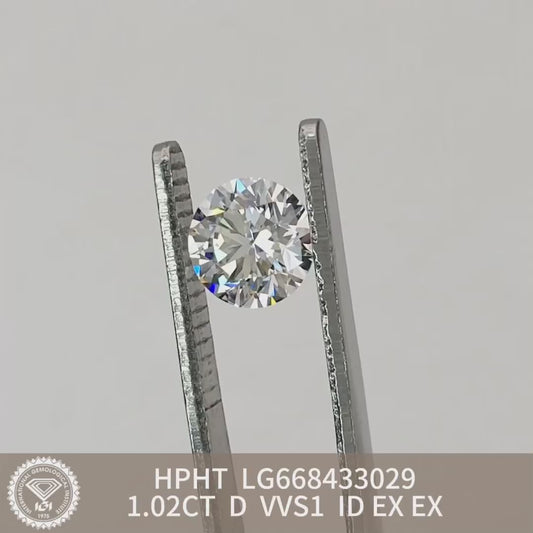 Lab Created Diamond 1.02 Carat Round D HPHT NONE 3EX VVS1 IGI