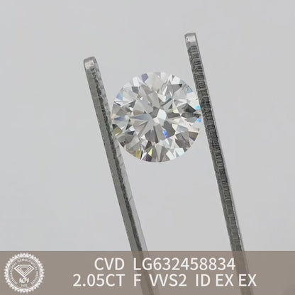 Diamant synthétique de 2,05 carats certifié IGI, créé en laboratoire, F VVS2 ID 2EX CVD 