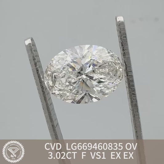 Lab Grown Diamond 3.02 F VS1 2EX IGI CVD NONE Fluorescence Oval