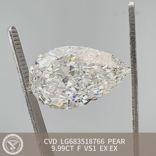 9.99 Carat IGI Certificate Lab Grown Pear Diamond F VS1 2EX CVD