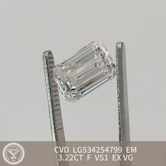 Lab Grown Diamond 3.22 Carat F VS1 EX VG IGI CVD NONE Fluorescence Emerald