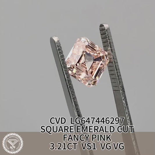 3.21 Carat Lab Grown Diamond Fancy Pink VS1 Square Emerald 2VG CVD Wholesale