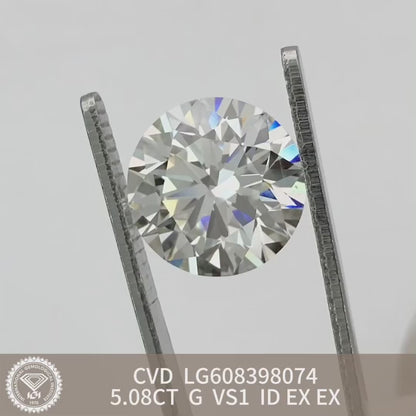 Diamant synthétique de 5,08 carats G EX ID certifié IGI CVD VS1 