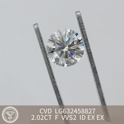 2.02 Carat IGI Certified Lab Grown Diamond Created Diamond F VVS2 ID 2EX CVD