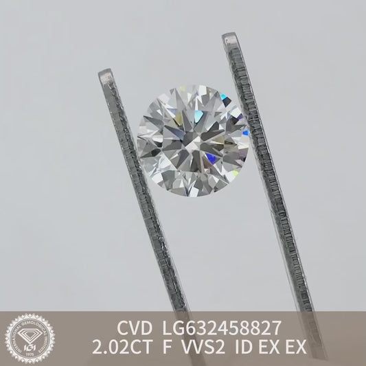 2.02 Carat IGI Certified Lab Grown Diamond Created Diamond F VVS2 ID 2EX CVD