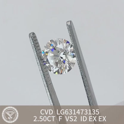 Diamant synthétique de 2,50 carats, certifié IGI, créé en laboratoire, F VS2 ID 2EX CVD 