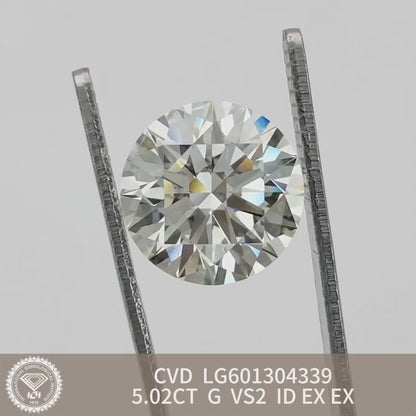 Diamant synthétique de 5,02 carats, certifié G, certifié IGI, CVD VS2 