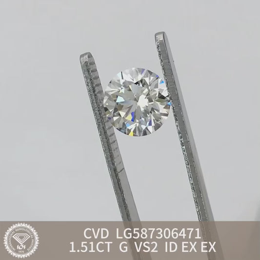 CVD 1.51 Carat IGI Certificate Lab Grown Diamond G VS2 ID 2EX