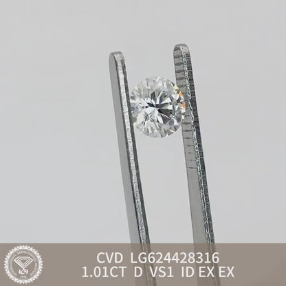 1.01 Carat IGI Certificate Lab Grown Diamond D VS1 CVD Lab Created Round Diamond