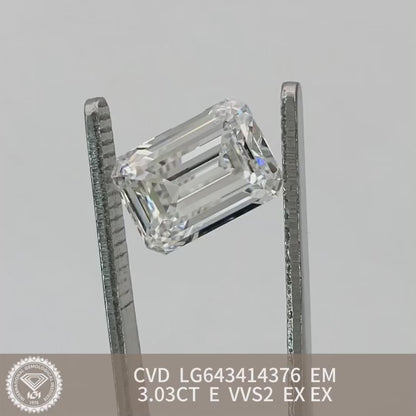 3.03 Carat Lab Grown Diamond 2EX IGI CVD NONE Fluorescence Emerald E VVS2