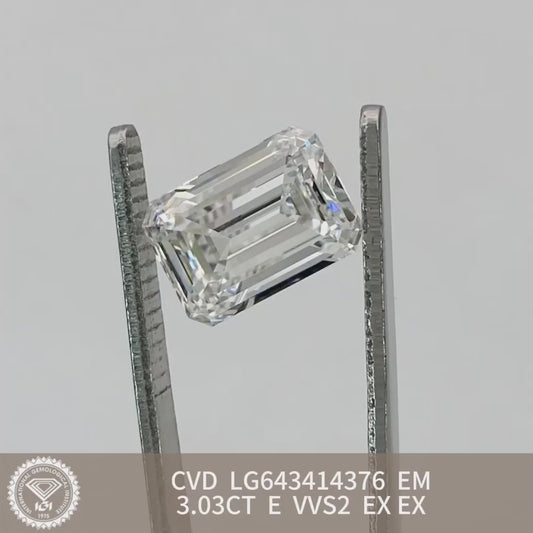 3.03 Carat Lab Grown Diamond 2EX IGI CVD NONE Fluorescence Emerald E VVS2