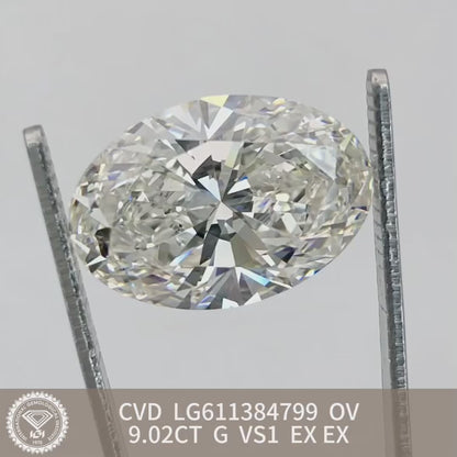 Lab Grown Diamond 9.02 G VS1 2EX IGI CVD NONE Fluorescence Oval