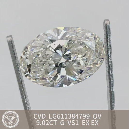 Lab Grown Diamond 9.02 G VS1 2EX IGI CVD NONE Fluorescence Oval