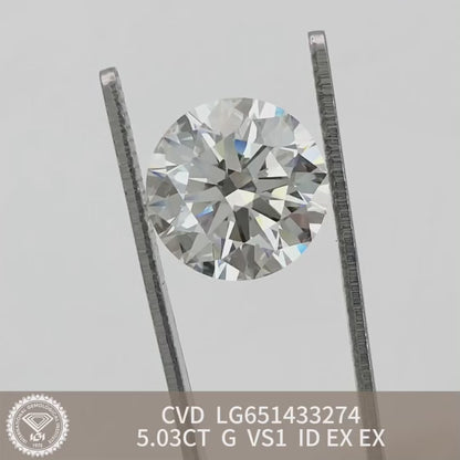 Diamant synthétique de 5,03 carats, certifié G, certifié IGI, CVD VS1 
