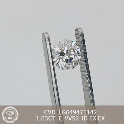 1.03 Carat Lab Grown Diamond VVS2 IGI E CVD N Ideal 2EX Cut Synthetic Diamond