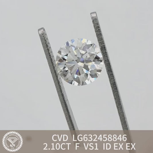 Diamant créé en laboratoire de 2,1 carats F VS1 ID 2EX CVD forme ronde certifié IGI 