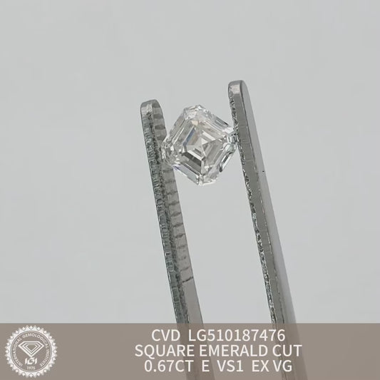 0.67 Carat Lab Grown Diamond E VS1 Square Emerald EX VG CVD