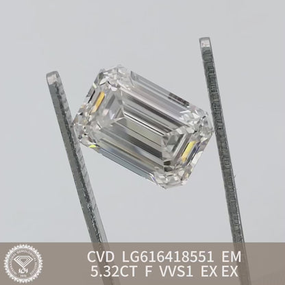 Diamant de laboratoire de 5,32 carats, taille émeraude, certifié IGI 2EX, CVD VVS1 F 