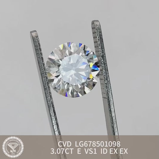 Diamant créé en laboratoire E de 3,07 carats VS1 IGI CVD AUCUN 3EX ID 