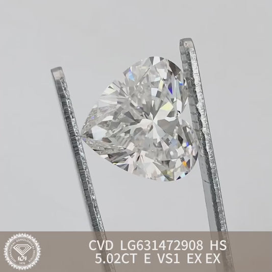 5.02 Carat Heart Shape Lab Grown Diamond VS1 IGI Certified 2EX CVD E