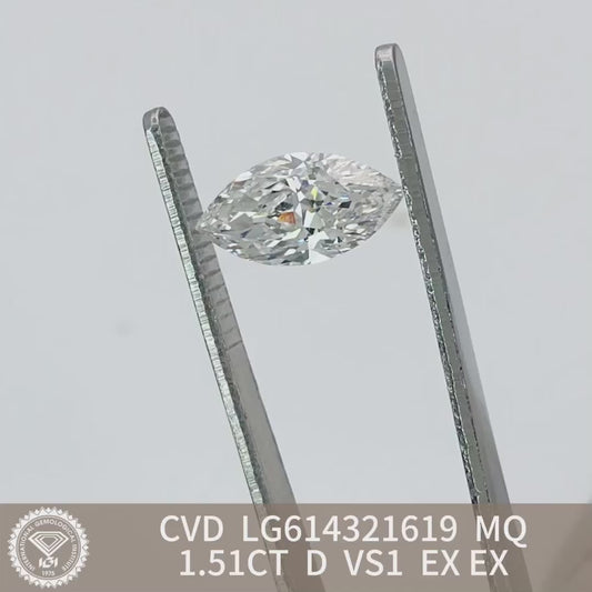 1.51 Carat Lab Grown Diamond D VS1 2EX CVD Marquise Man Made Diamond