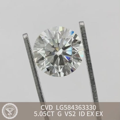 Diamant synthétique de 5,05 carats G VS2 ID 2EX, diamant rond synthétique certifié IGI CVD 