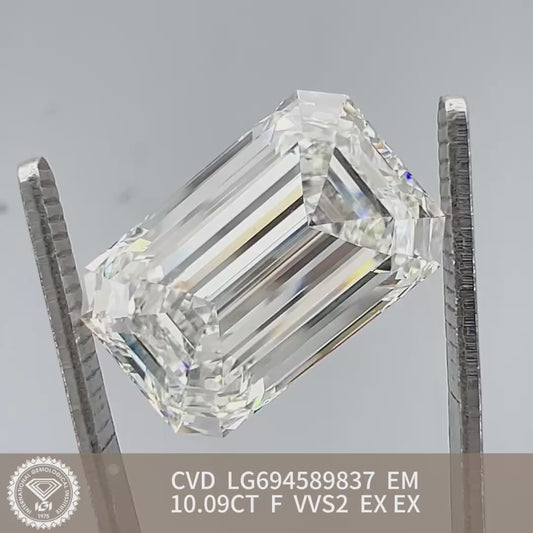 10.09 Carat IGI Certificate Lab Grown Emerald Diamond F VVS2 2EX CVD