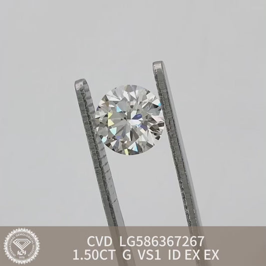 1.5 Carat IGI Certificate Lab Grown Diamond G VS1 CVD Lab Created Round Diamond Ideal