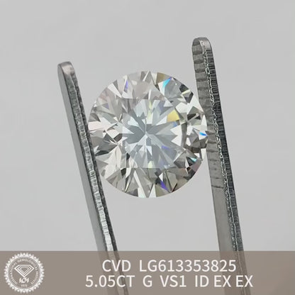 Diamant rond de 5,05 carats, cultivé en laboratoire, excellent, certifié IGI, CVD VS1 G 