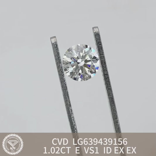 1.02 Carat Lab Grown Diamond E VS1 CVD ID EX EX IGI Certificate