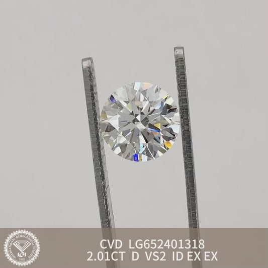 2.01 Carat D Laboratory Created Diamond VS2 IGI CVD NONE 3EX ID
