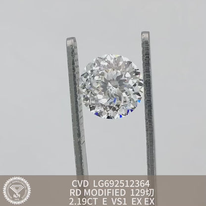 2.19 Carat IGI Certified Lab Grown Diamond E VS1 Synthetic 2EX CVD 129 Cuts