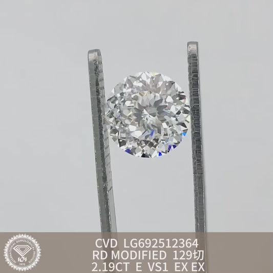 Diamant synthétique de 2,19 carats certifié IGI, taille E VS1, 2EX CVD, 129 