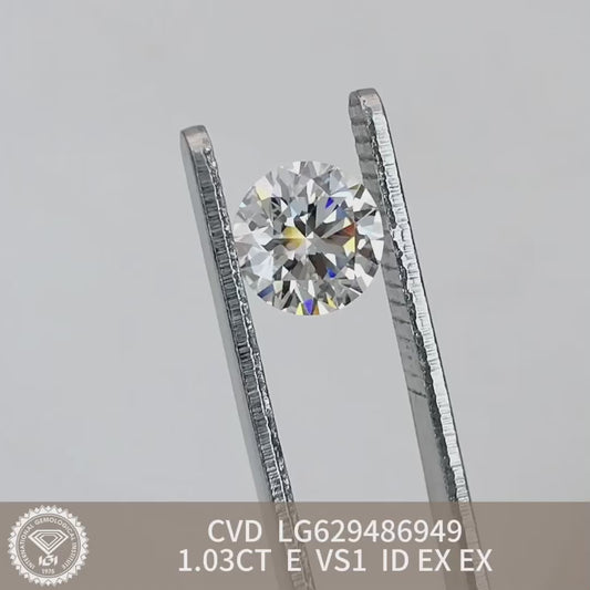 1.03 Carat Lab Grown Diamond VS1 E CVD N Ideal 2EX Synthetic Round Diamond IGI Certificate