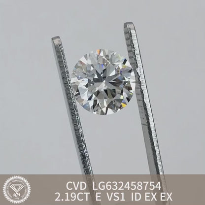 Diamant de laboratoire certifié IGI de 2,19 carats E VS1 ID 2EX CVD taille ronde 