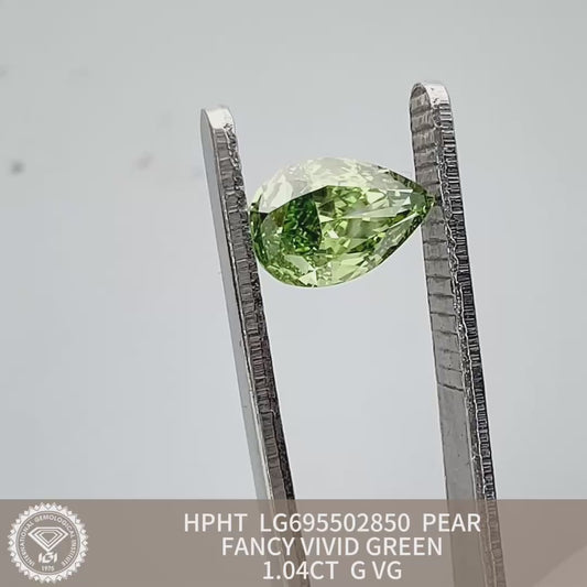 1.04 Carat Lab Grown Diamond Fancy Vivid Green Pear Shape VG Good IGI Certified HPHT