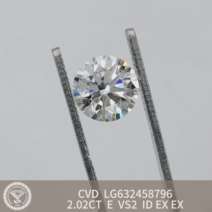 Diamant de laboratoire certifié IGI de 2,02 carats E VS2 ID 2EX CVD 
