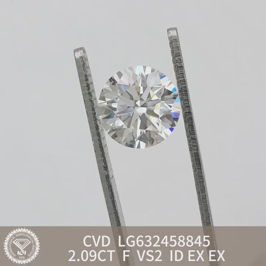 Diamant de laboratoire certifié IGI de 2,09 carats F VS2 ID 2EX CVD 