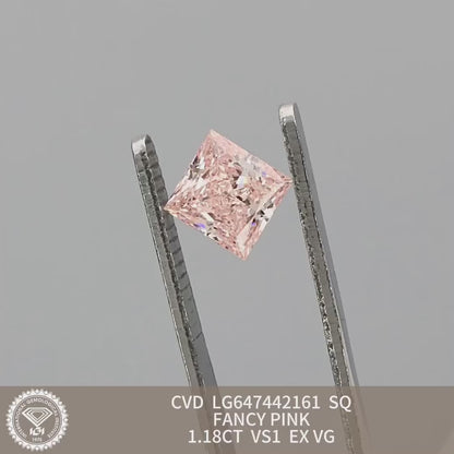 CVD 1.18 Carat IGI Certificate Lab Grown Diamond Fancy Pink VS1 Princess EX VG