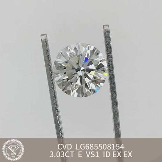 Diamant de laboratoire de 3,03 carats E VS1 ID 2EX CVD forme ronde 