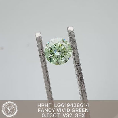 0.53 Carat Fancy Vivid Green Lab Grown Diamond VS2 IGI 3EX HPHT