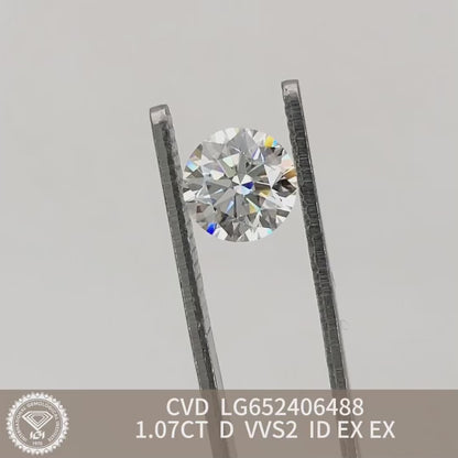 Diamant de laboratoire VVS2 IGI 1,07 carat D CVD AUCUN 3EX 