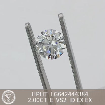 Diamant de laboratoire certifié IGI de 2,00 carats E VS2 ID 2EX HPHT 